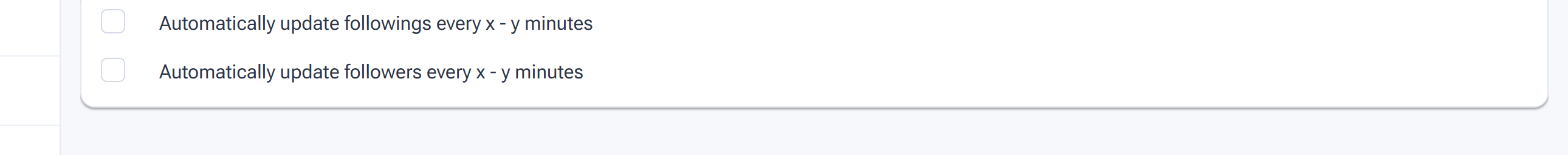 The Settings Automation Settings tab with options to automatically update followings and followers every few minutes