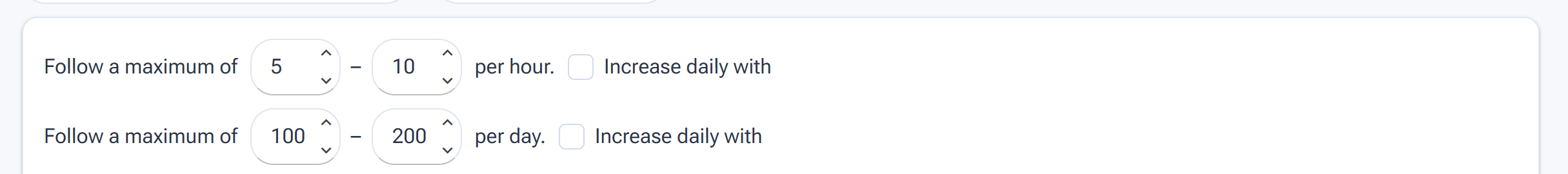 Hourly and daily min-max range sliders on a tool Settings tab
