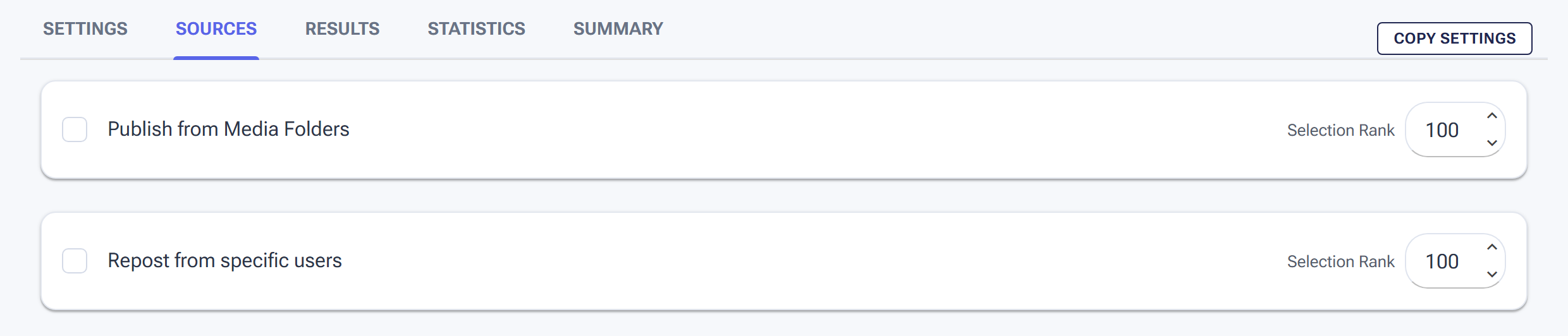 The Publish tool Sources tab where a Media Folder is attached as the content source