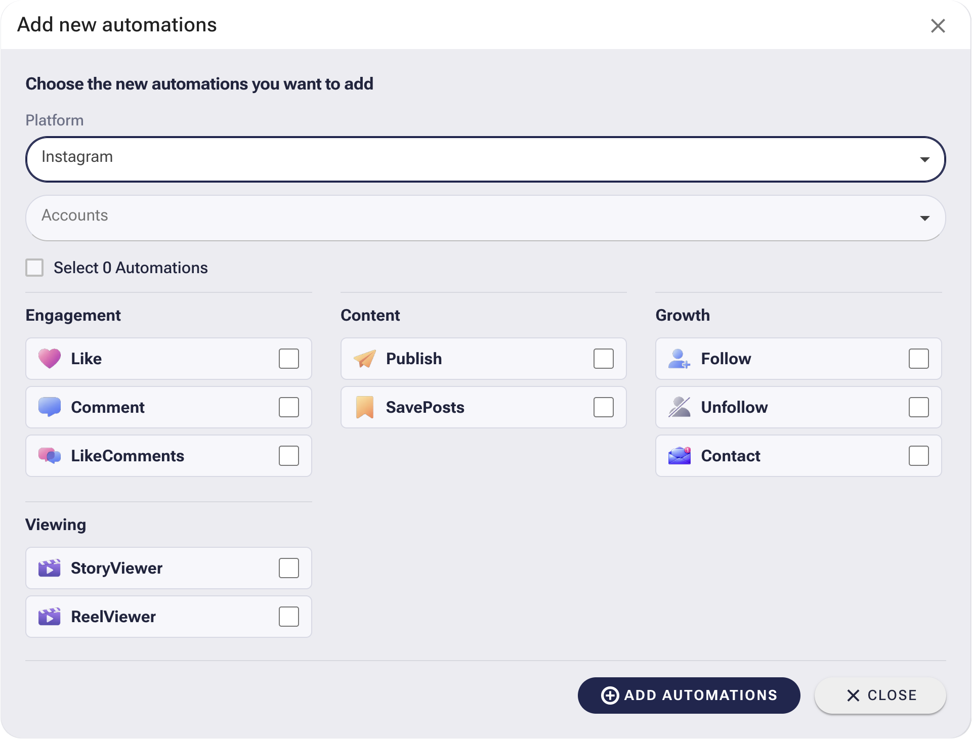SMTasker add new automations popup
