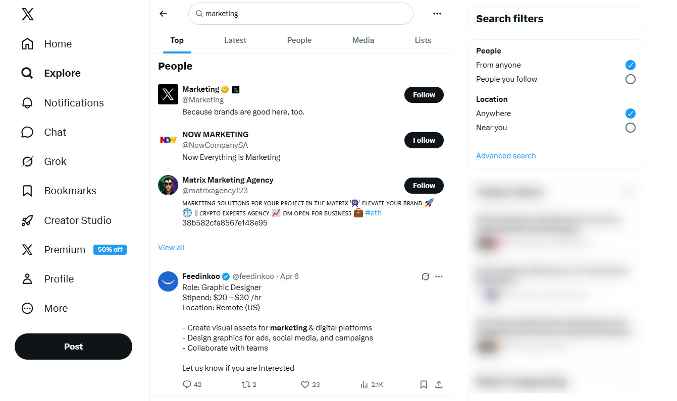 performing a regular Twitter search