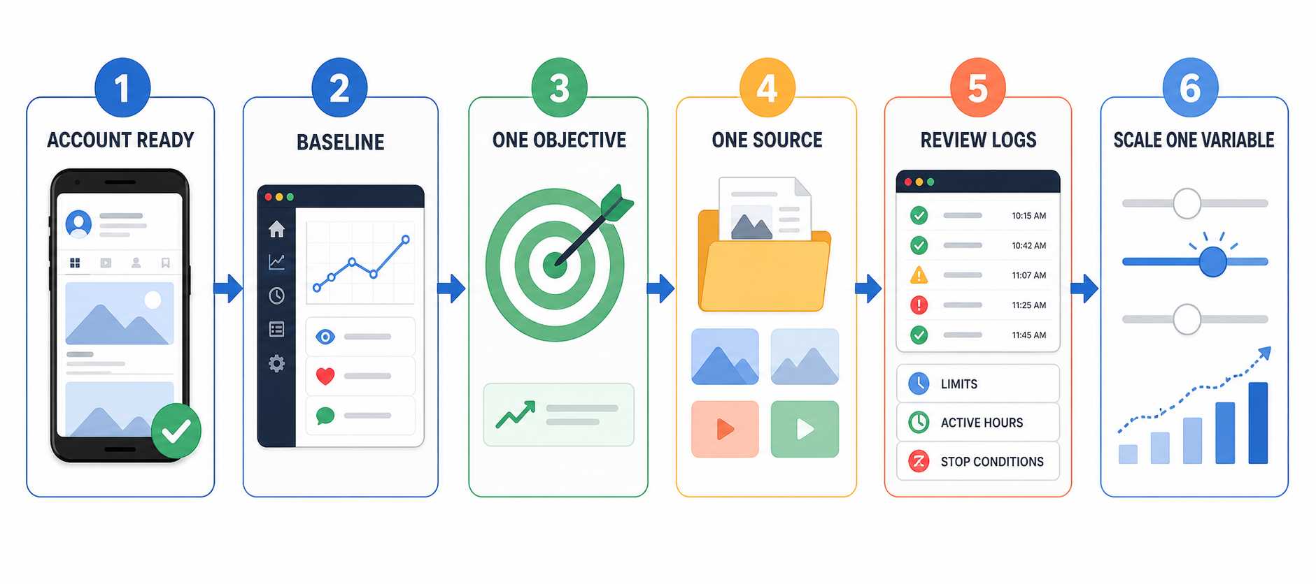 Six-step device-native social media automation workflow for 2026