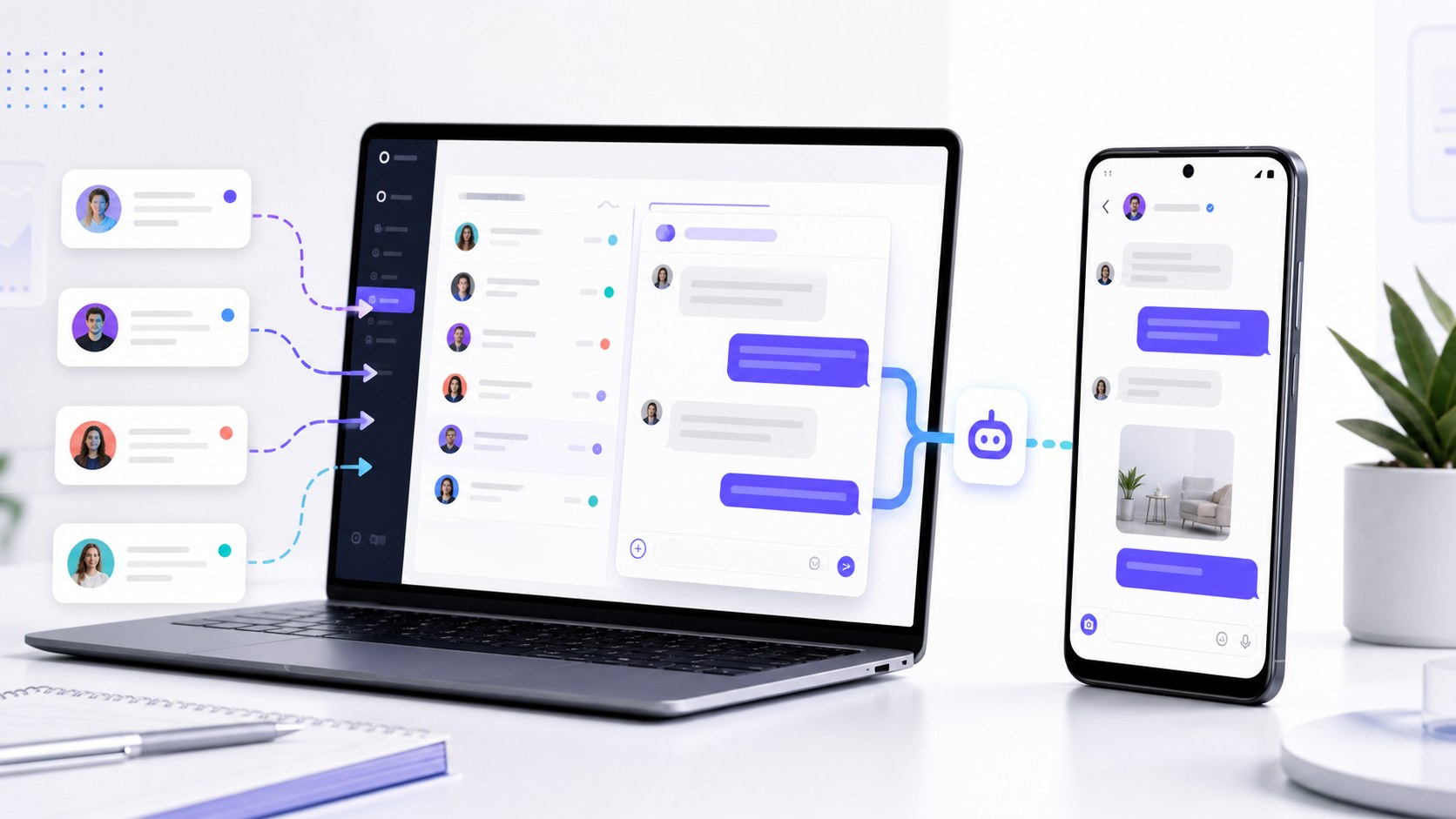 Android phone and laptop running an Instagram DM automation workflow for lead generation